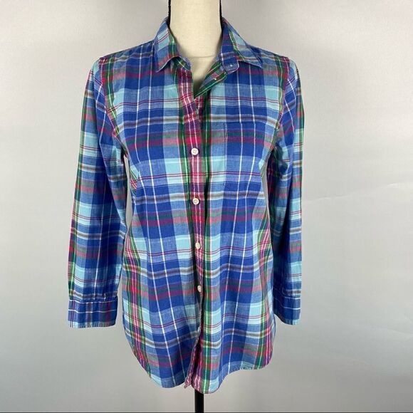 J Crew Plaid Button Down Long Sleeve Blouse - Picture 1 of 4